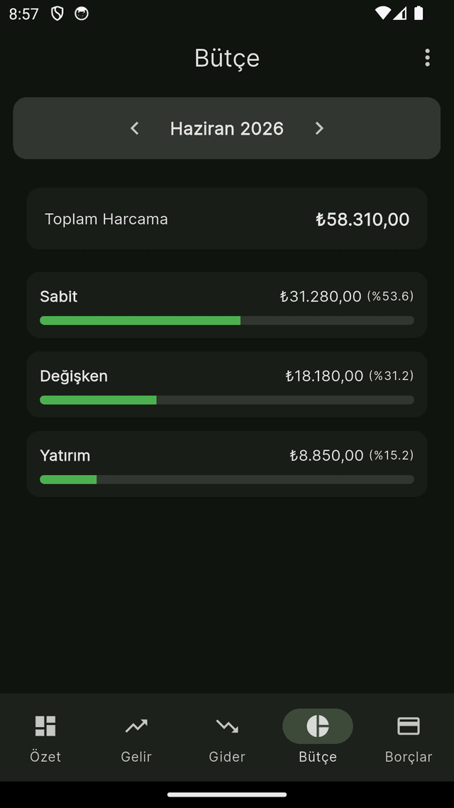 Bütçe ekranı — harcama dağılımı